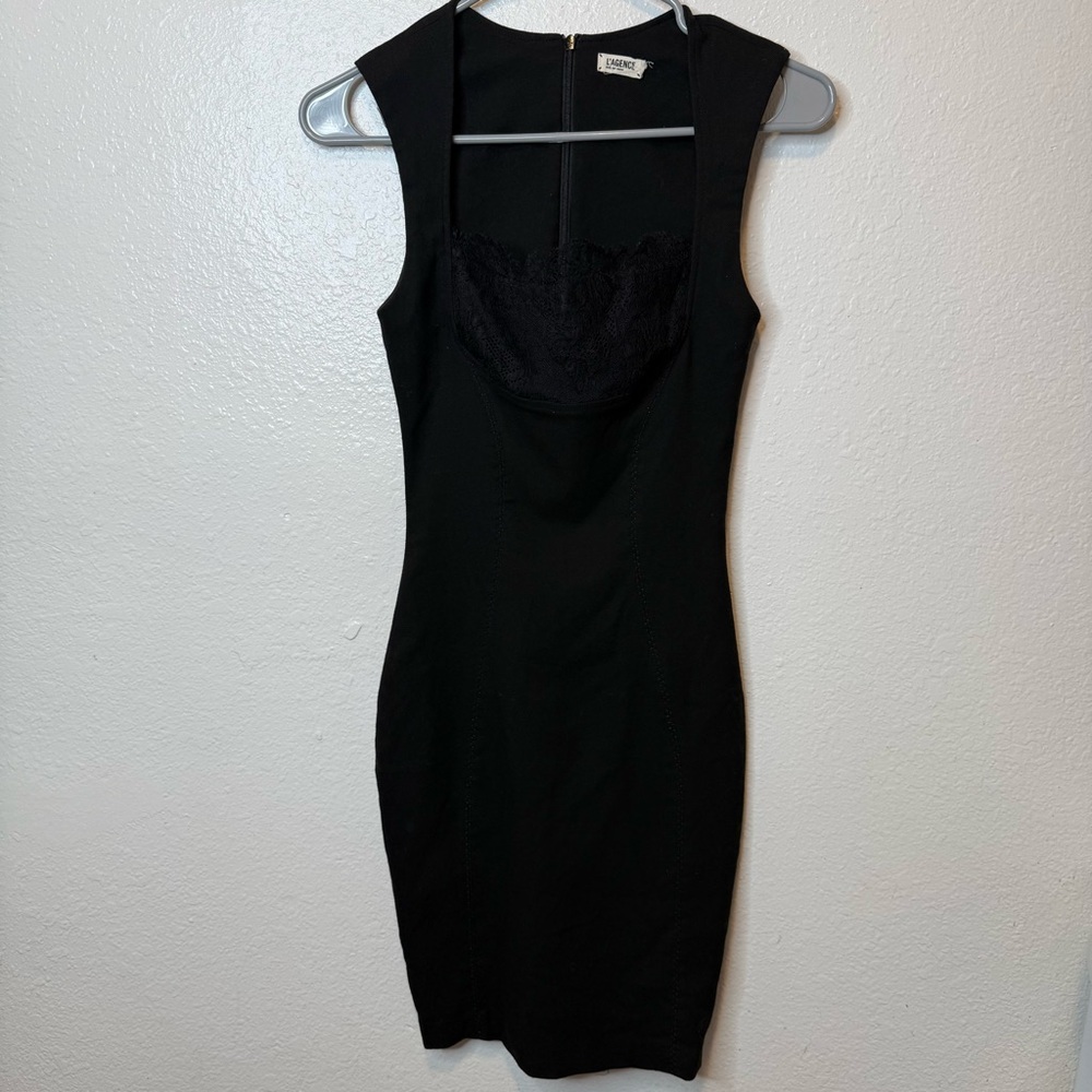 L’Agence Black Lace Accent Body Con Mini Dress Size Small